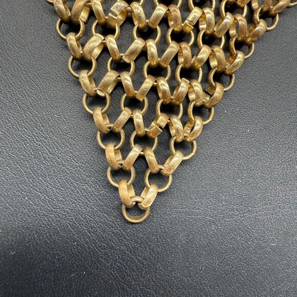Vintage Mesh Draped Chainmail Statement Layered Bib Necklace Gold Tone - Picture 3 of 5